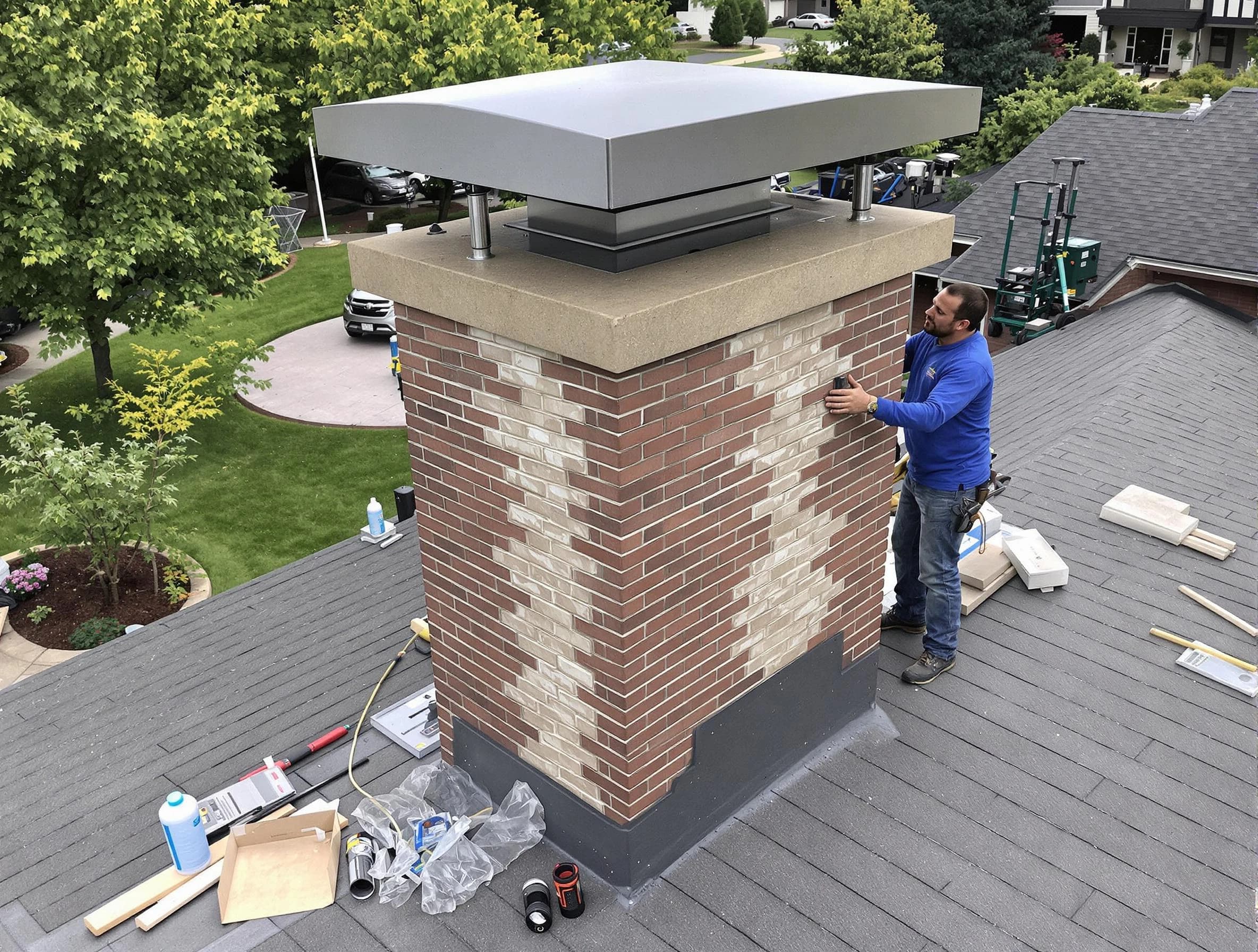 Conley Chimney Sweep team working on a custom chimney remodel in Conley, GA