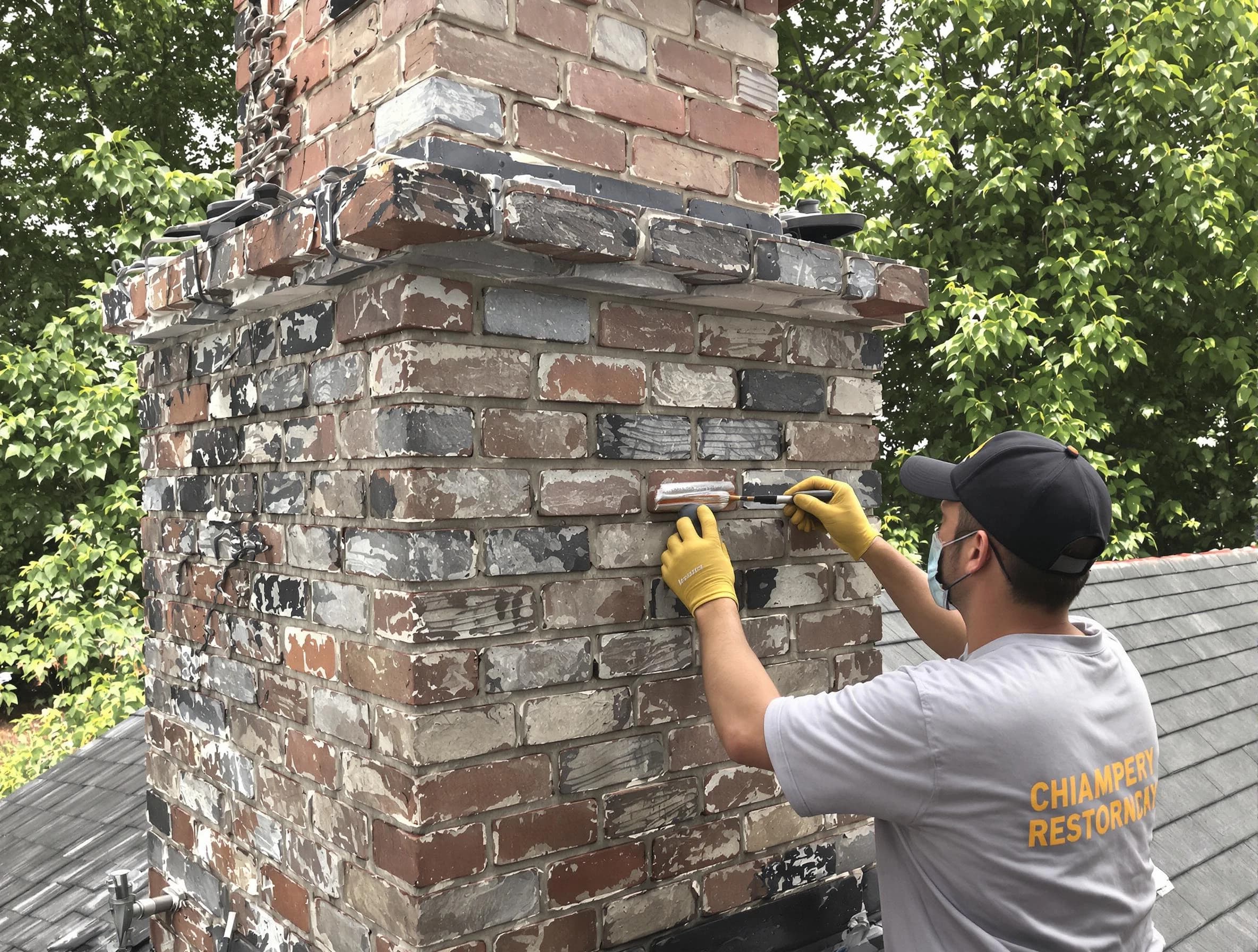 In-progress chimney restoration by Conley Chimney Sweep in Conley, GA
