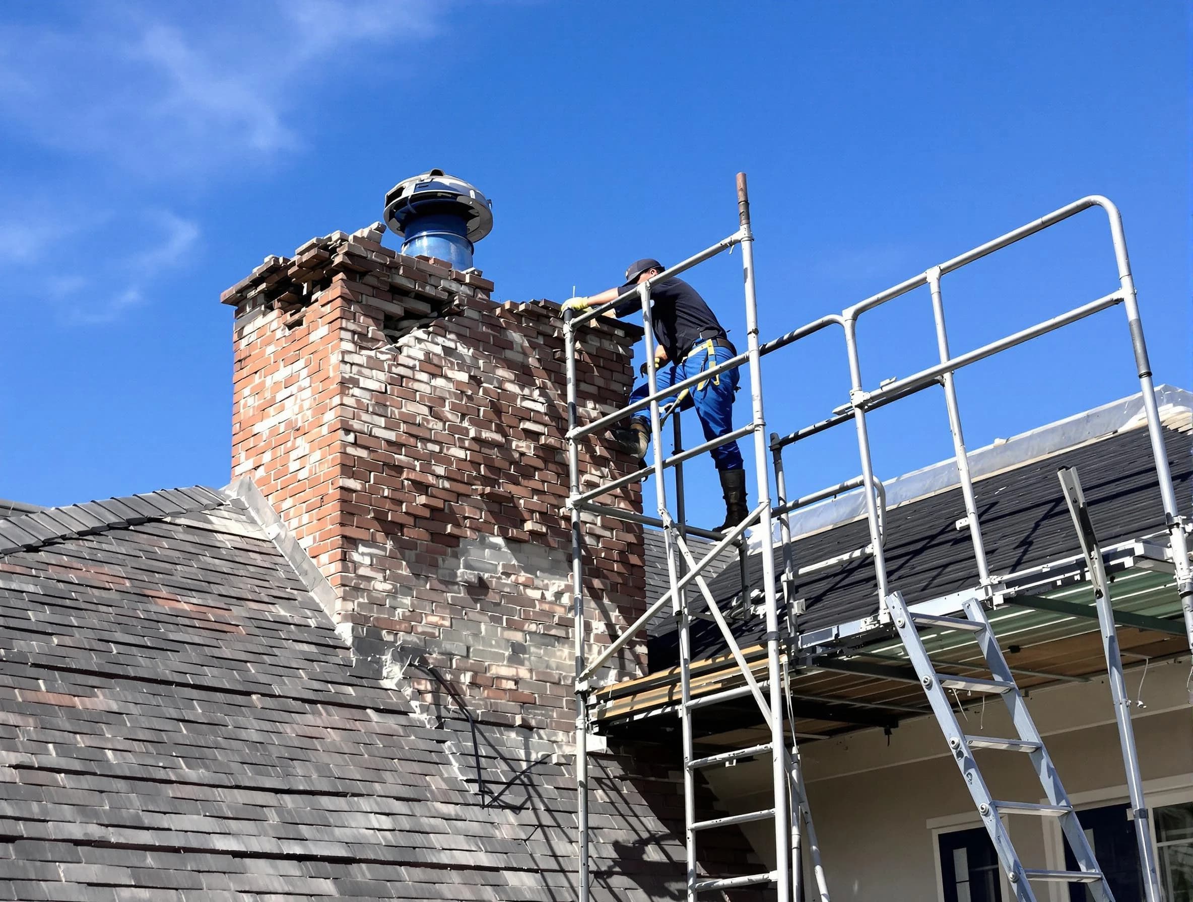 Rebuilding a chimney structure by Conley Chimney Sweep in Conley, GA