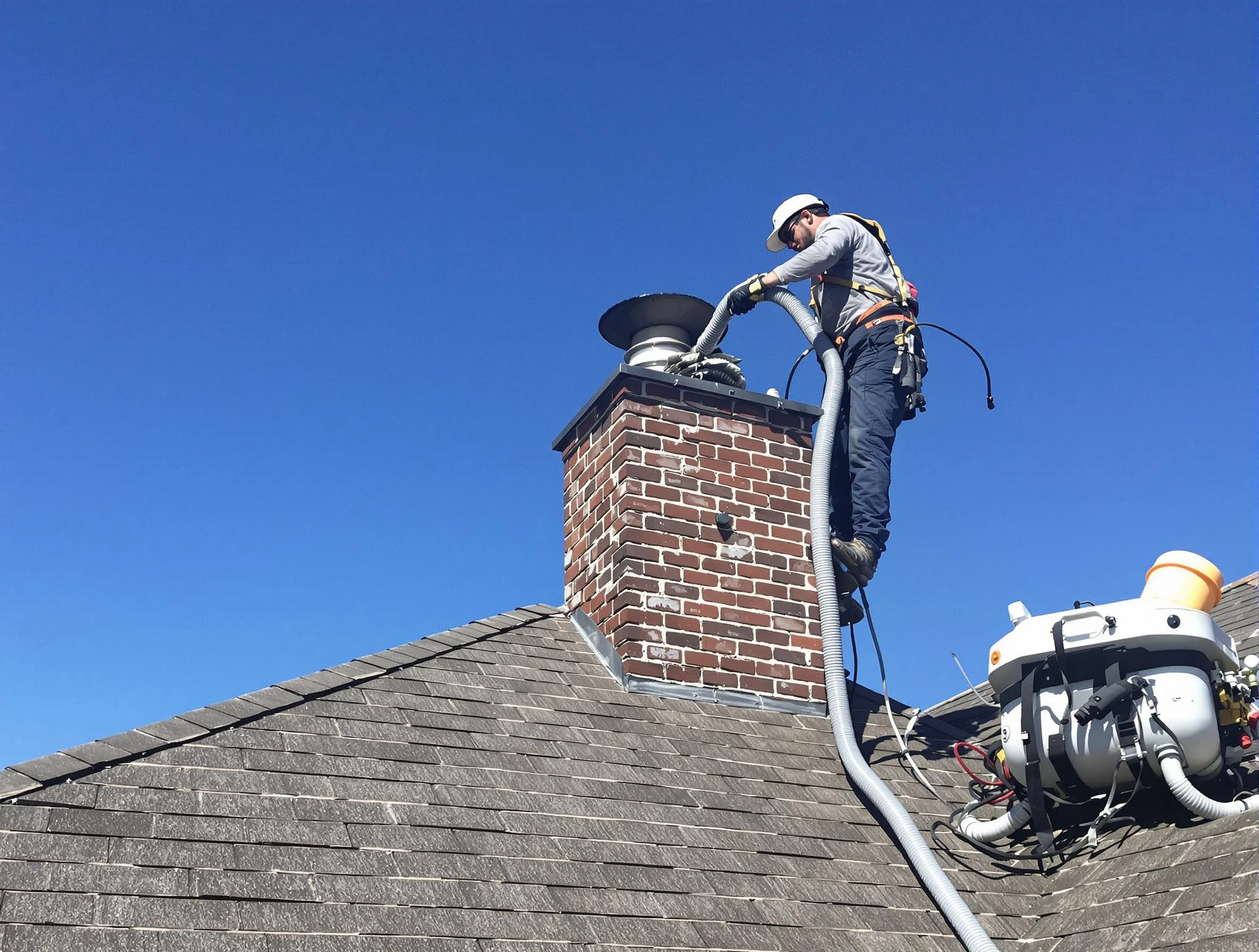 Dedicated Conley Chimney Sweep team member cleaning a chimney in Conley, GA